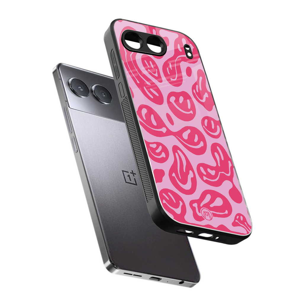 acid smiles bubblegum pink edition back phone cover | glass case for oneplus nord 4
