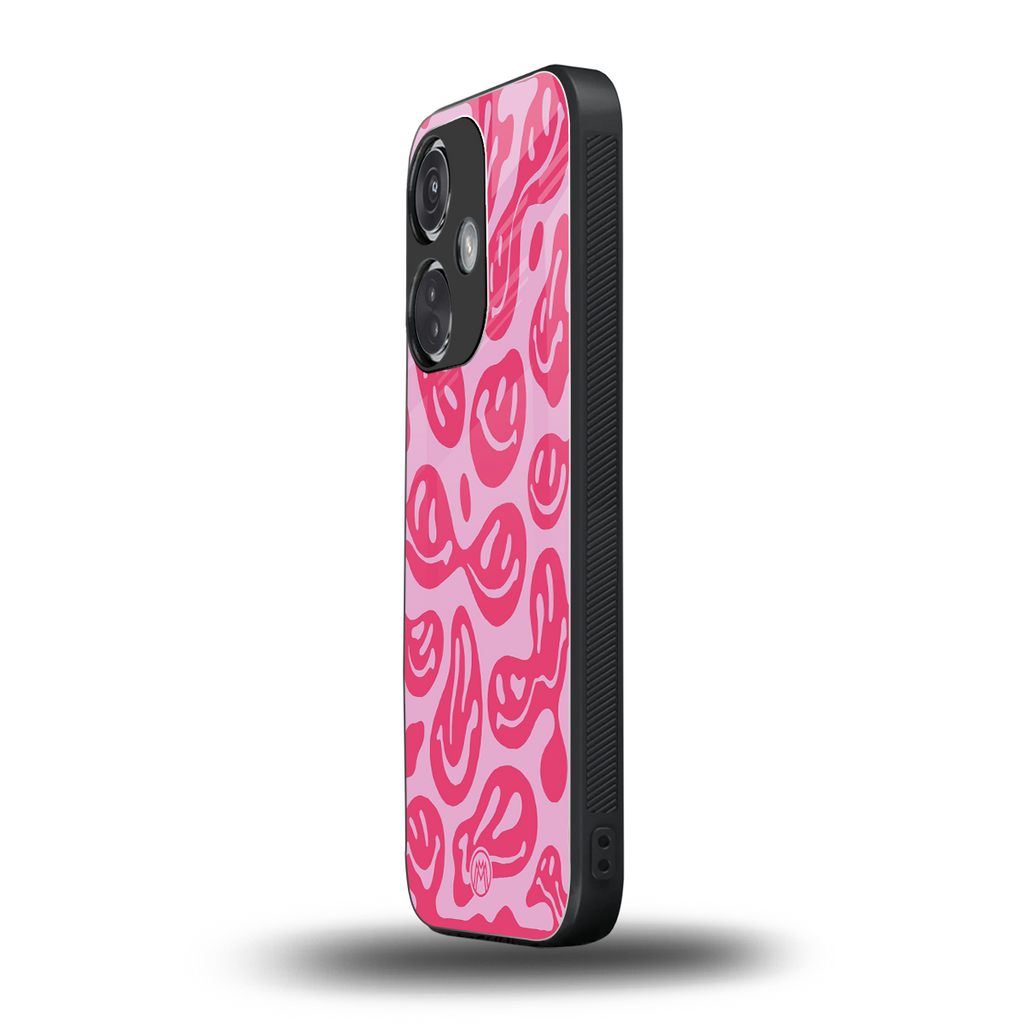 acid smiles bubblegum pink edition back phone cover | glass case for oneplus nord ce 3