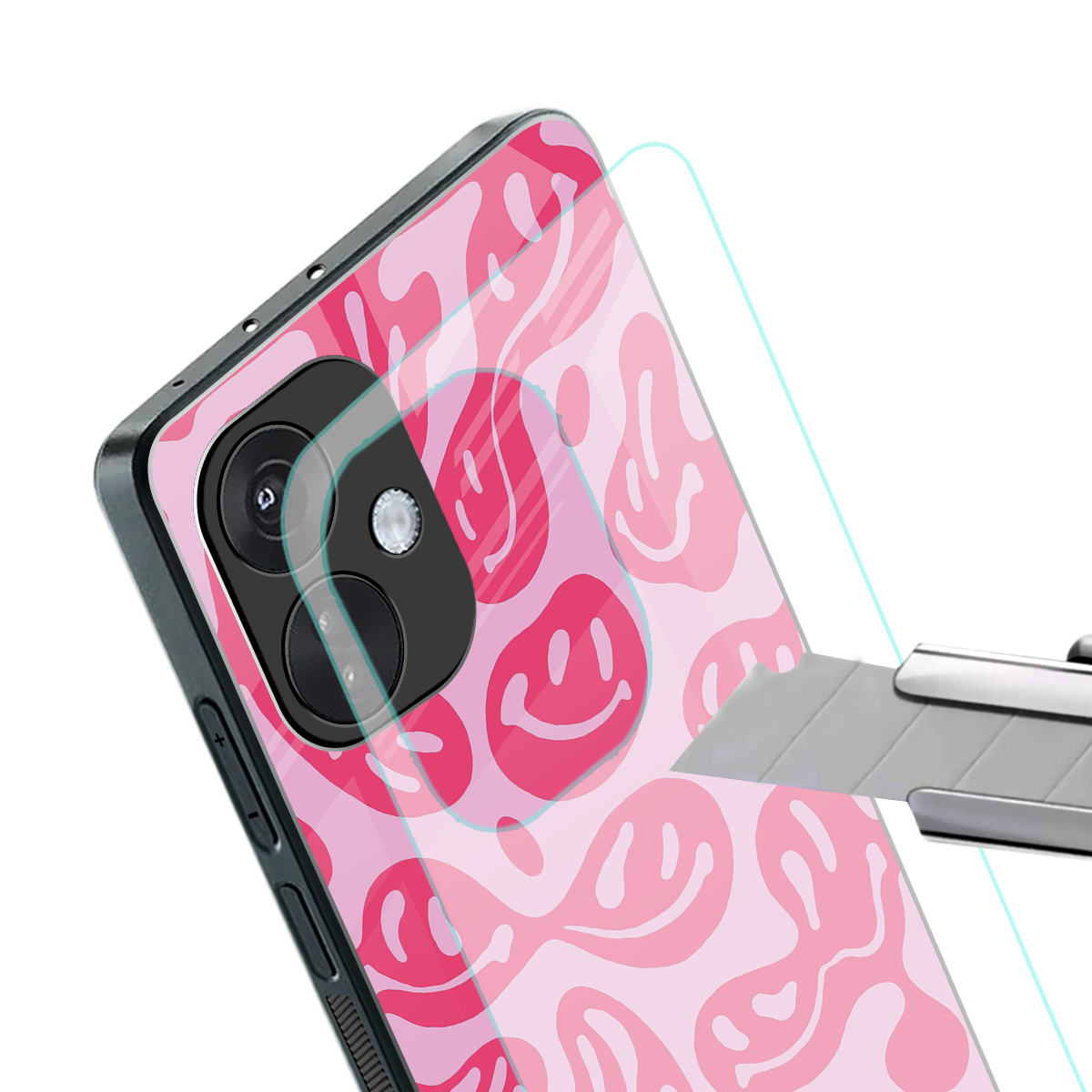 acid smiles bubblegum pink edition back phone cover | glass case for oneplus nord ce 3