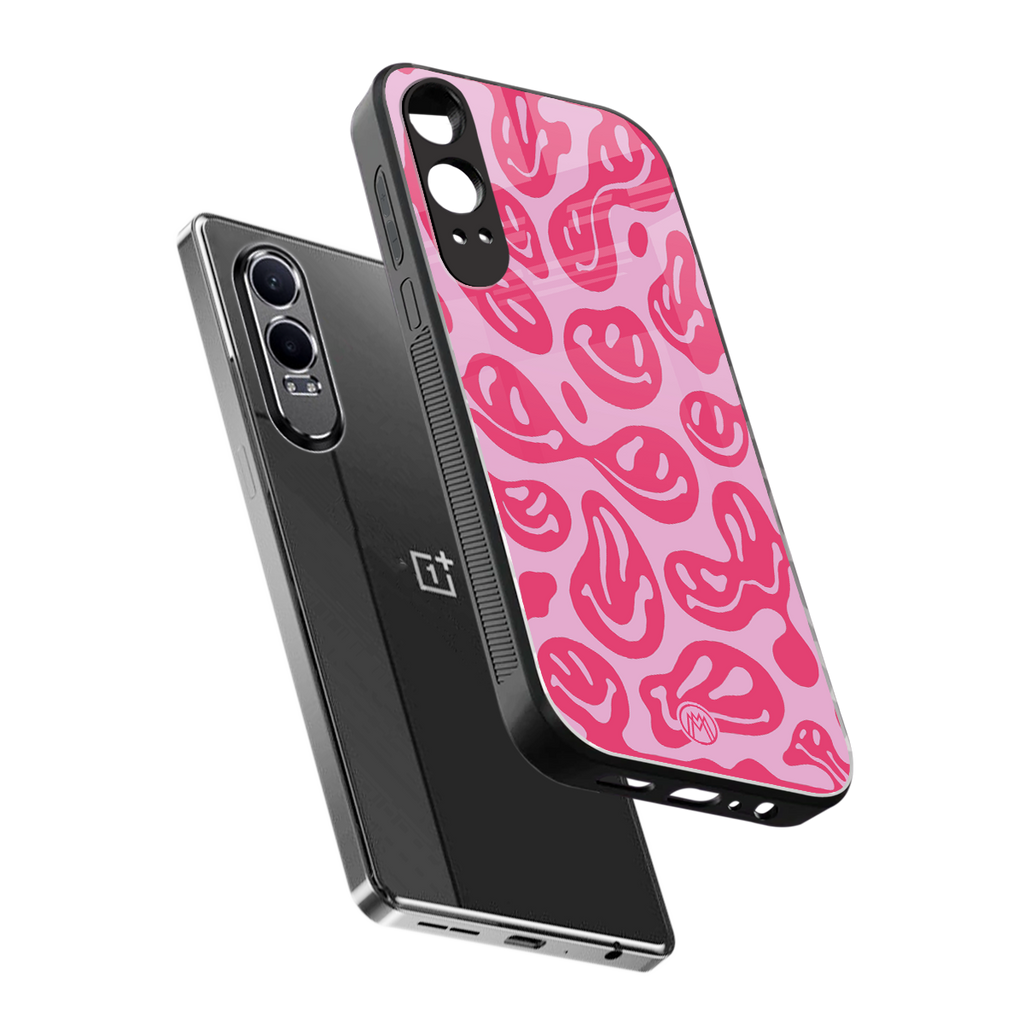 acid smiles bubblegum pink edition back phone cover | glass case for oneplus nord ce 4 lite