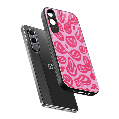 acid smiles bubblegum pink edition back phone cover | glass case for oneplus nord ce 4 lite