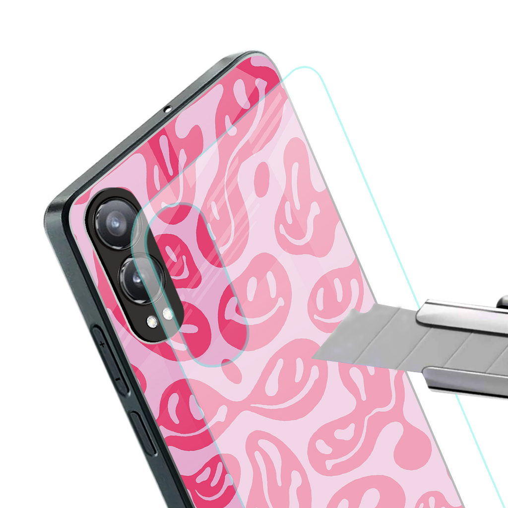 acid smiles bubblegum pink edition back phone cover | glass case for oneplus nord ce 4 lite