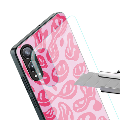 acid smiles bubblegum pink edition back phone cover | glass case for oneplus nord ce 4 lite