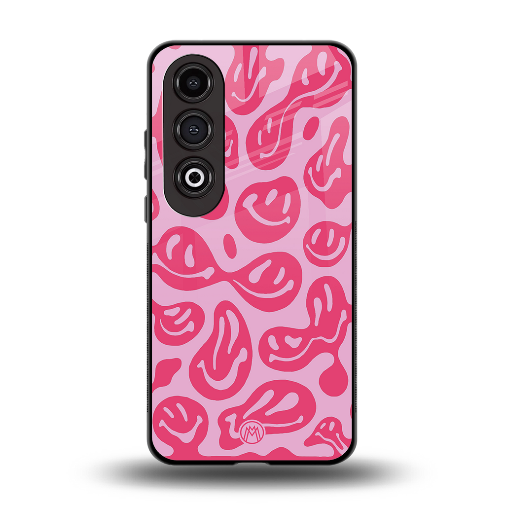 acid smiles bubblegum pink edition back phone cover | glass case for oneplus nord ce 4