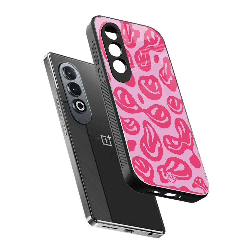 acid smiles bubblegum pink edition back phone cover | glass case for oneplus nord ce 4