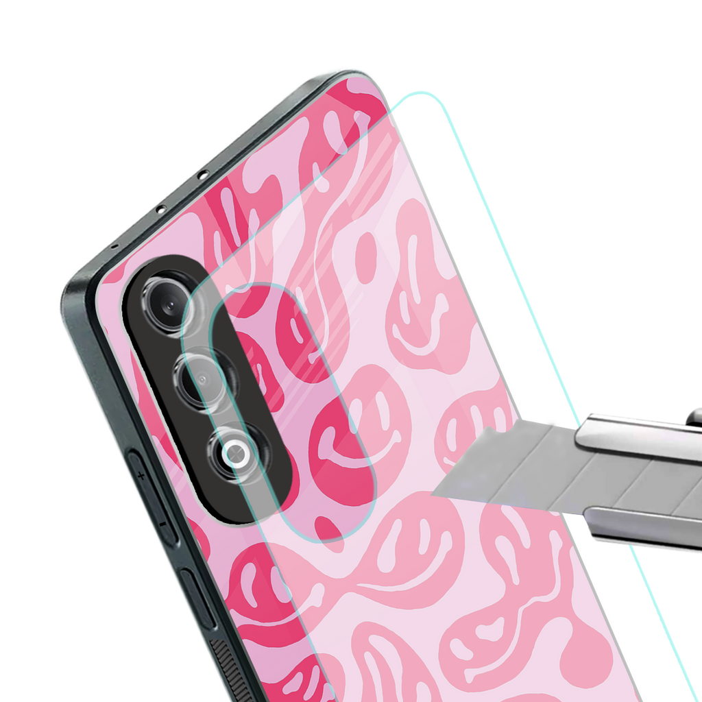 acid smiles bubblegum pink edition back phone cover | glass case for oneplus nord ce 4