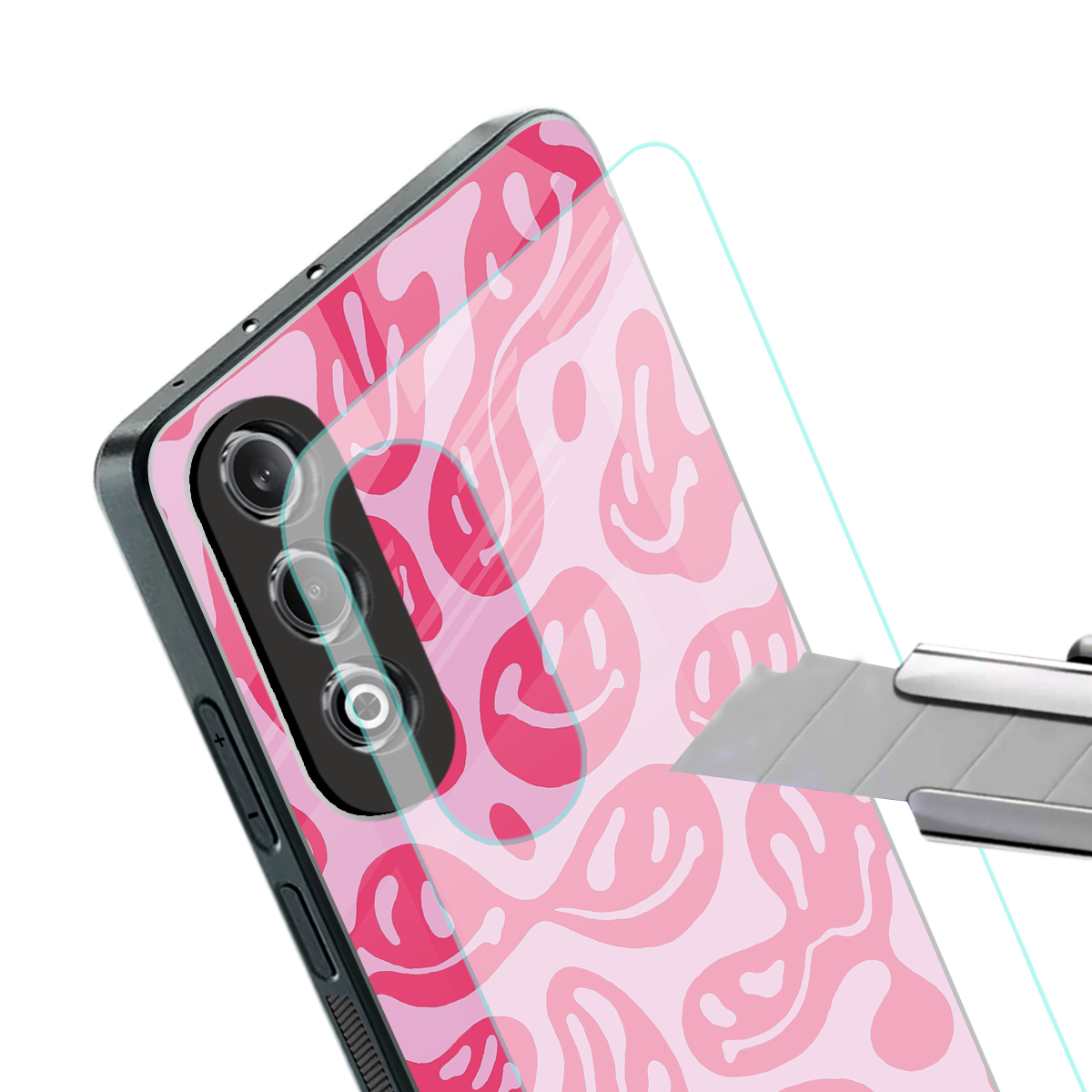 acid smiles bubblegum pink edition back phone cover | glass case for oneplus nord ce 4