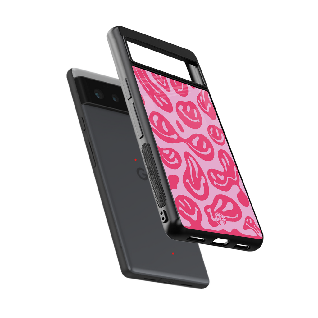 acid smiles bubblegum pink edition back phone cover | glass case for google pixel 6