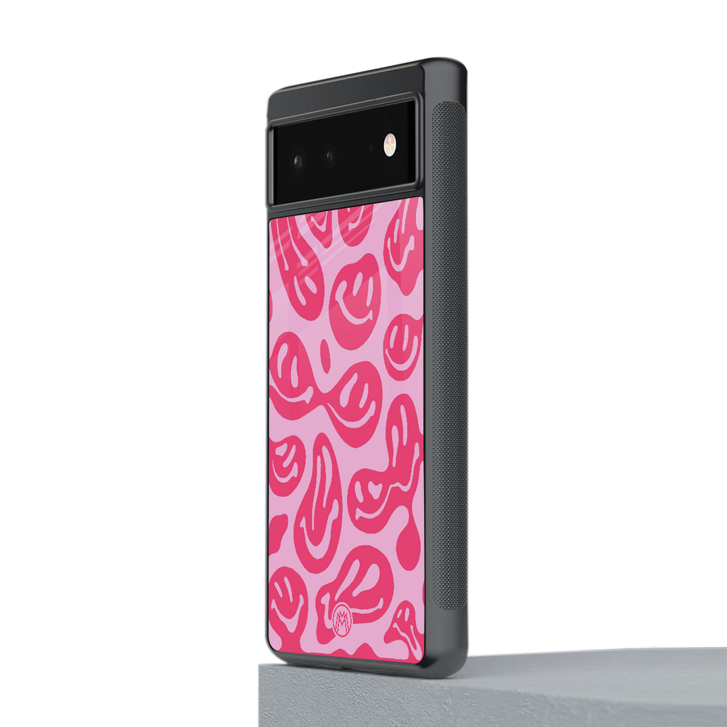 acid smiles bubblegum pink edition back phone cover | glass case for Google Pixel 6A