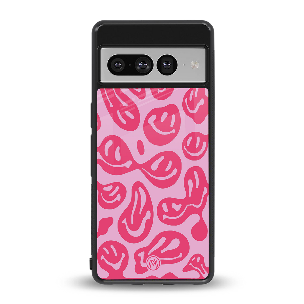 acid smiles bubblegum pink edition back phone cover | glass case for google pixel 7 pro