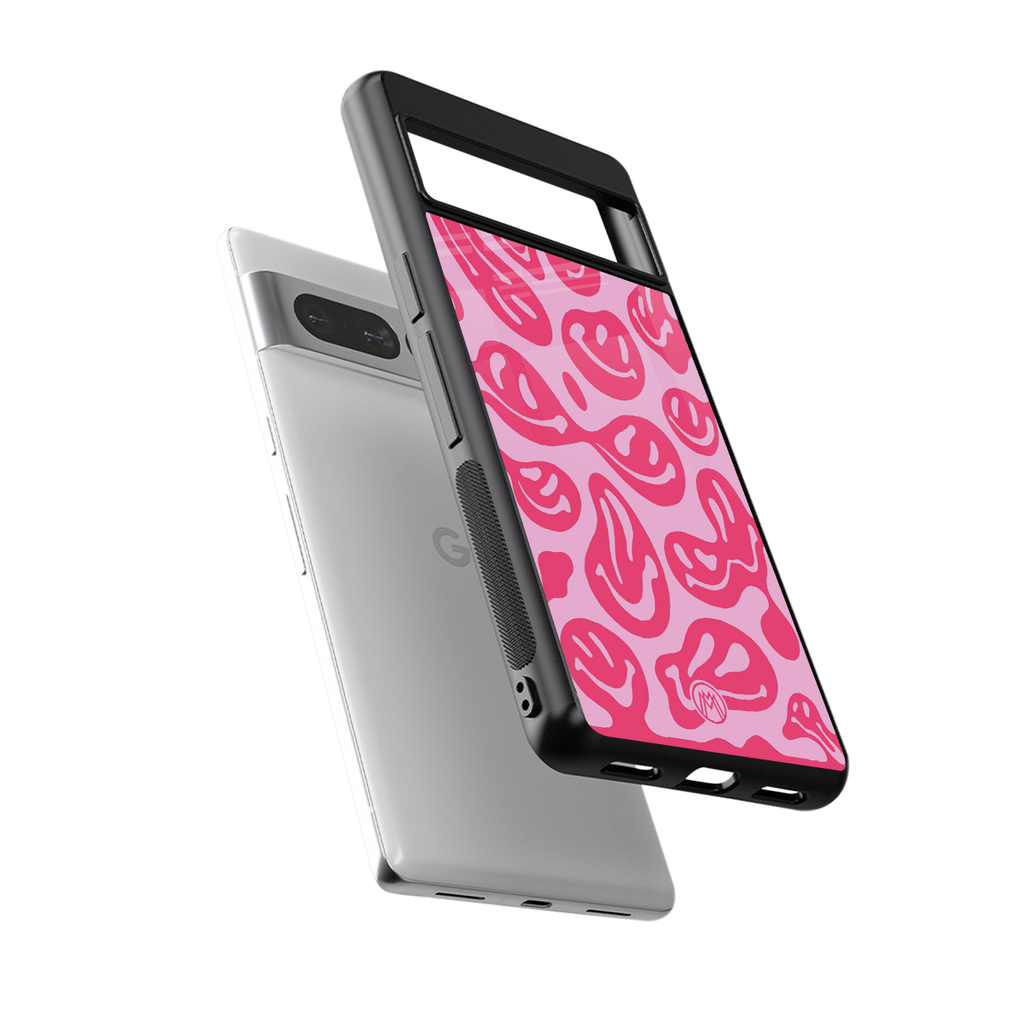 acid smiles bubblegum pink edition back phone cover | glass case for google pixel 7 pro