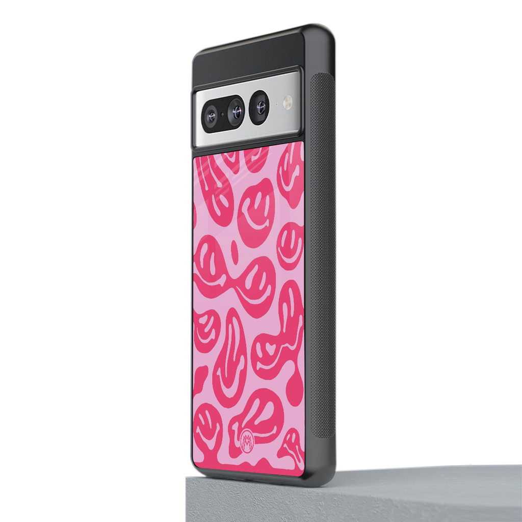 acid smiles bubblegum pink edition back phone cover | glass case for google pixel 7 pro