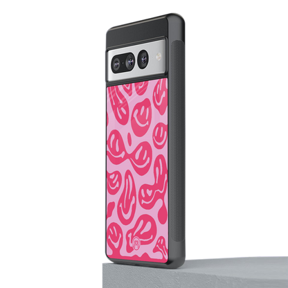 acid smiles bubblegum pink edition back phone cover | glass case for google pixel 7 pro