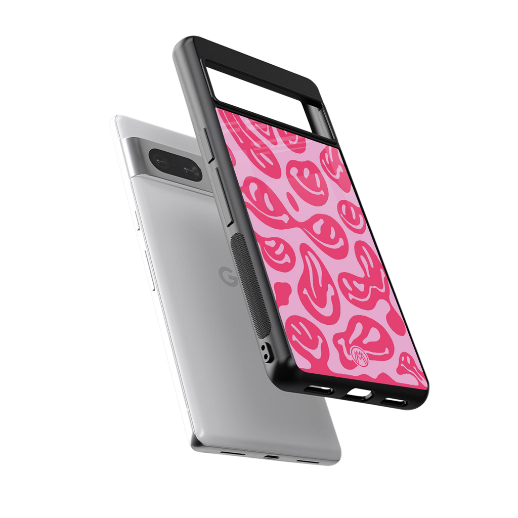 acid smiles bubblegum pink edition back phone cover | glass case for Google Pixel 7