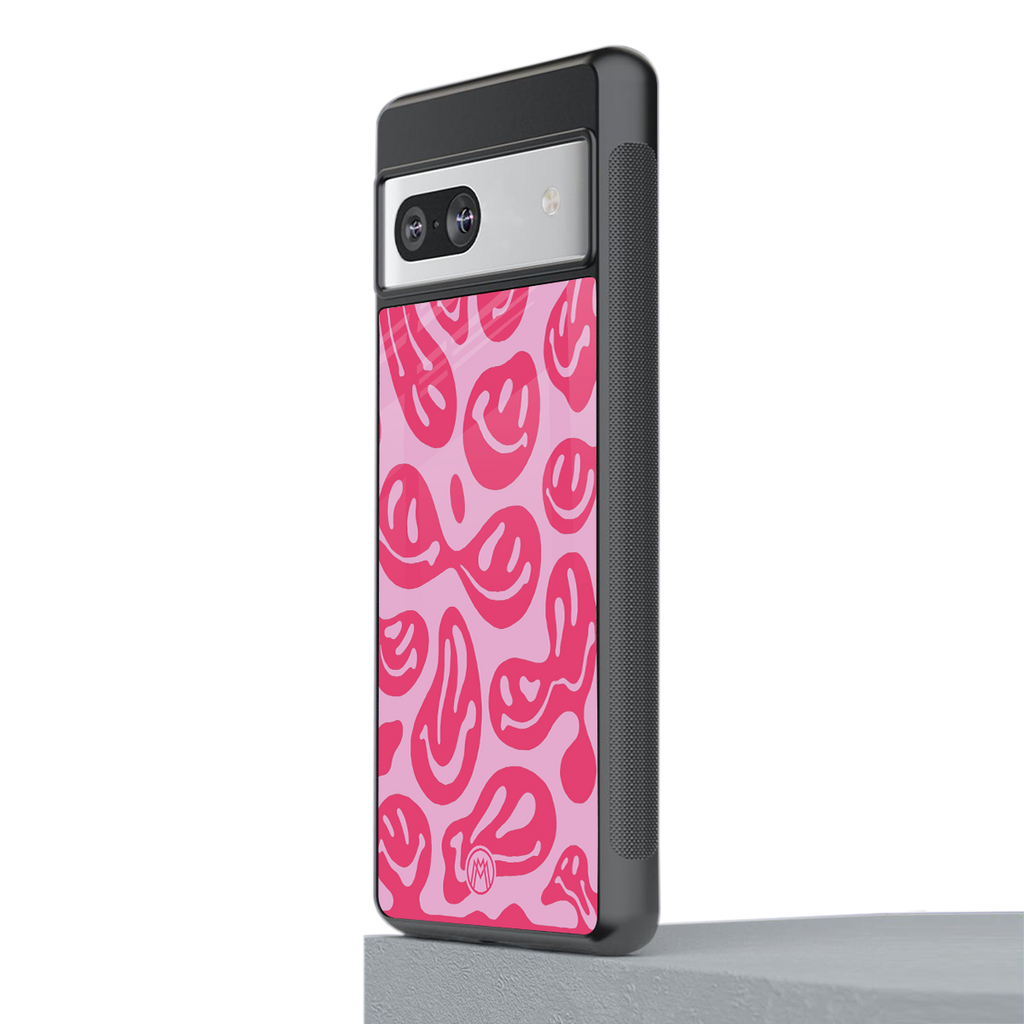 acid smiles bubblegum pink edition back phone cover | glass case for Google Pixel 7