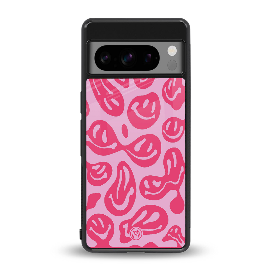 acid smiles bubblegum pink edition back phone cover | glass case for google pixel 8 pro
