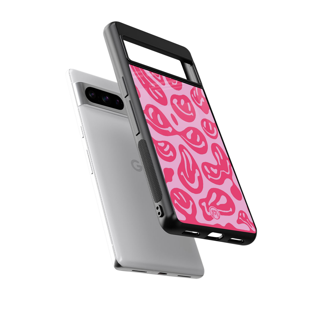 acid smiles bubblegum pink edition back phone cover | glass case for google pixel 8 pro