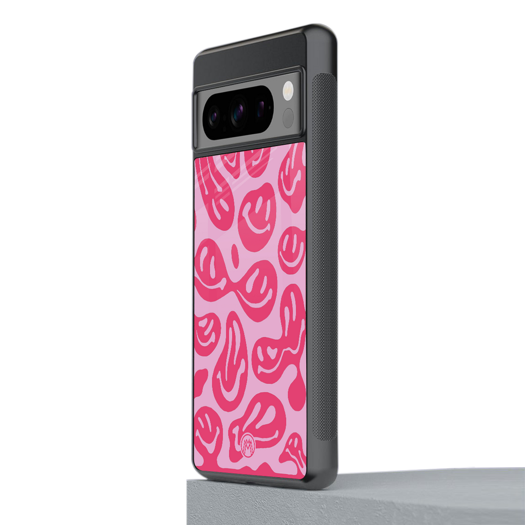 acid smiles bubblegum pink edition back phone cover | glass case for google pixel 8 pro