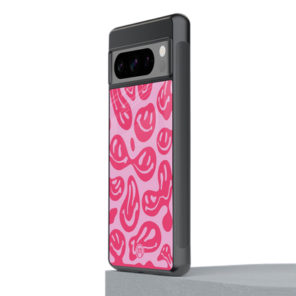 acid smiles bubblegum pink edition back phone cover | glass case for google pixel 8 pro