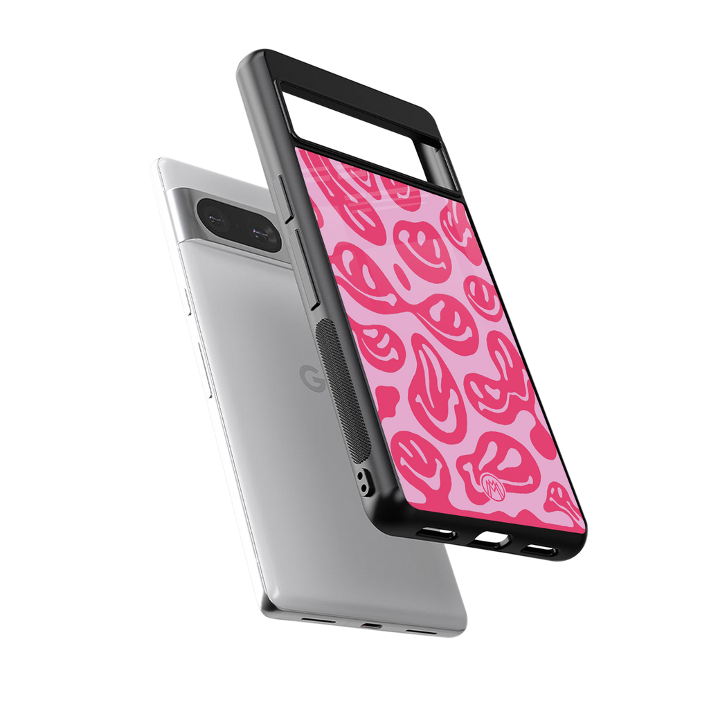acid smiles bubblegum pink edition back phone cover | glass case for Google Pixel 8