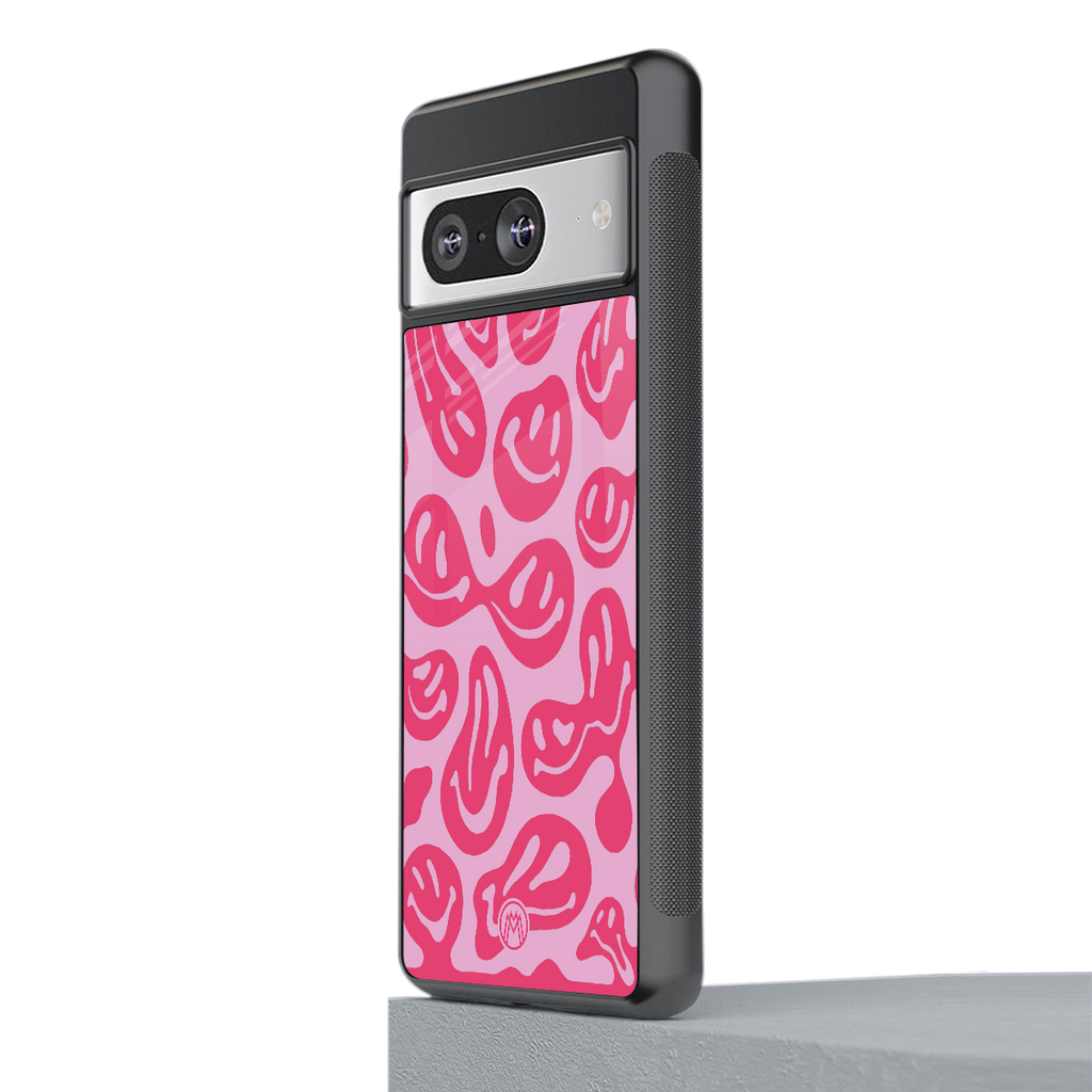 acid smiles bubblegum pink edition back phone cover | glass case for Google Pixel 8