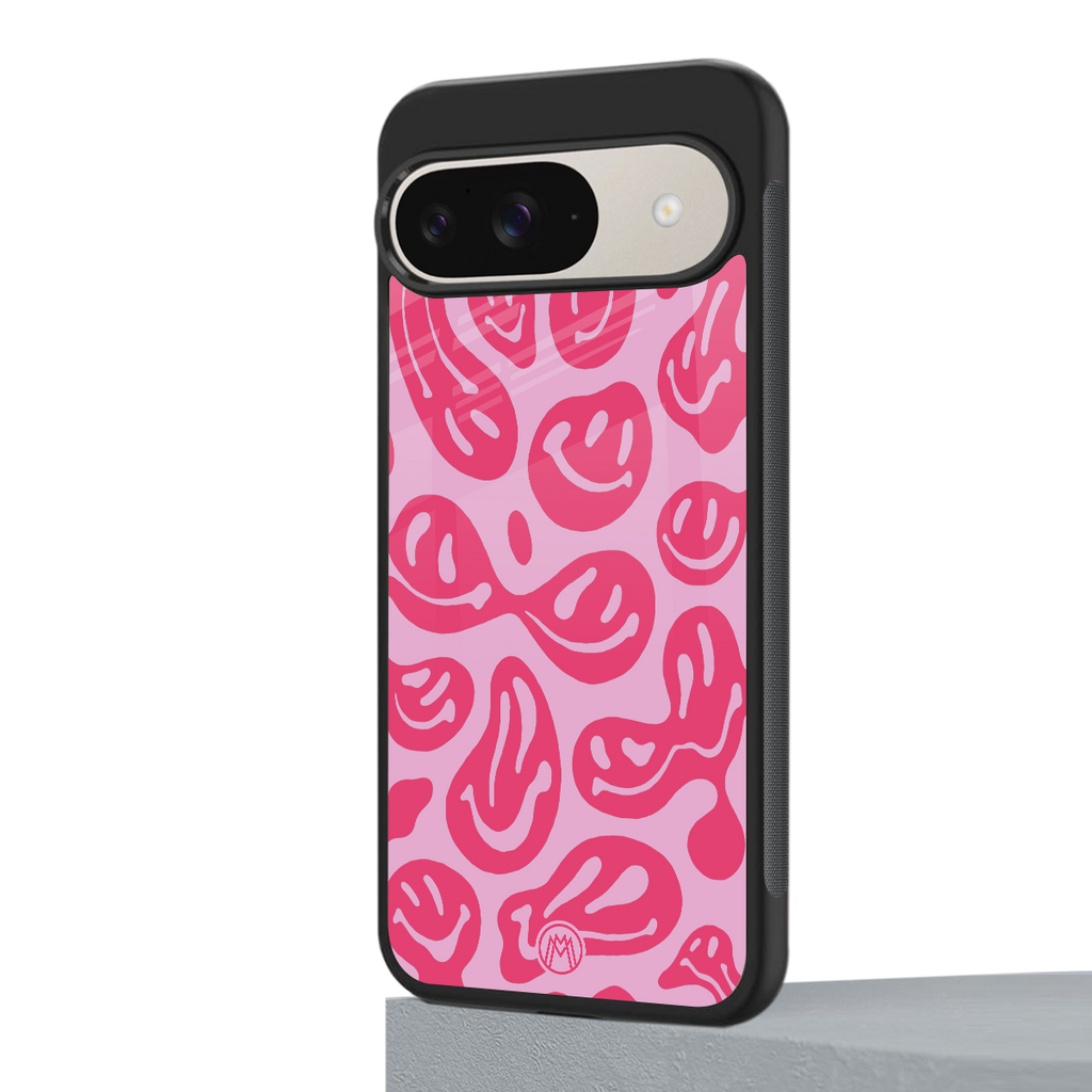 acid smiles bubblegum pink edition back phone cover | glass case for google pixel 9