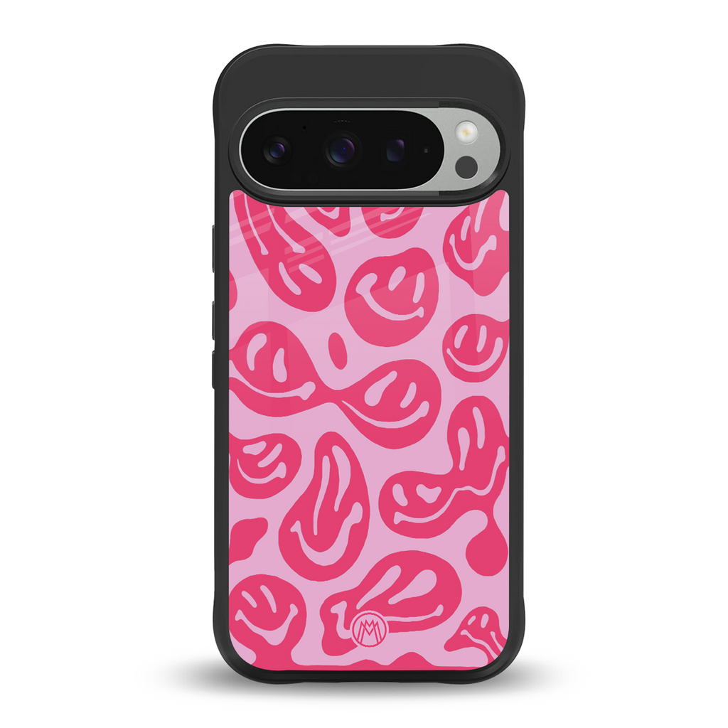 acid smiles bubblegum pink edition back phone cover | glass case for google pixel 9 pro xl
