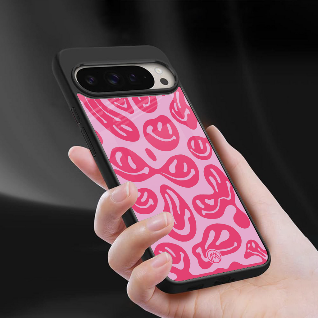 acid smiles bubblegum pink edition back phone cover | glass case for google pixel 9 pro