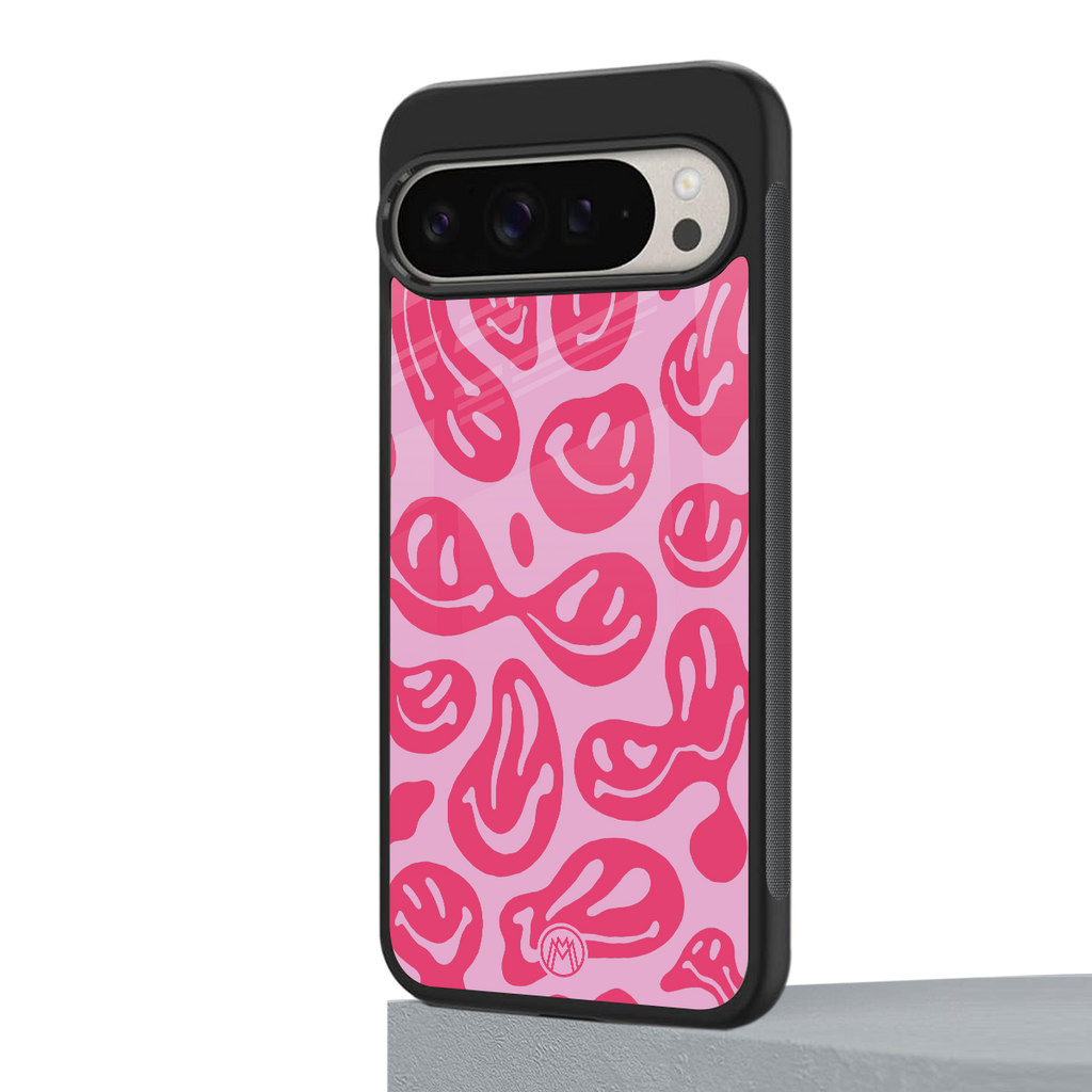 acid smiles bubblegum pink edition back phone cover | glass case for google pixel 9 pro