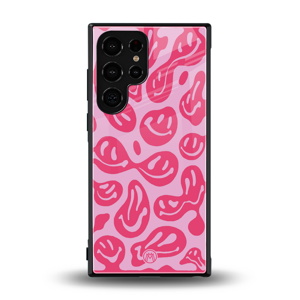 acid smiles bubblegum pink edition back phone cover | glass case for samsung galaxy s23 ultra