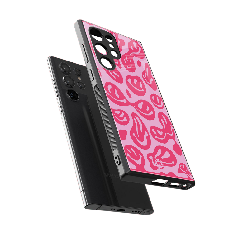 acid smiles bubblegum pink edition back phone cover | glass case for samsung galaxy s24 ultra