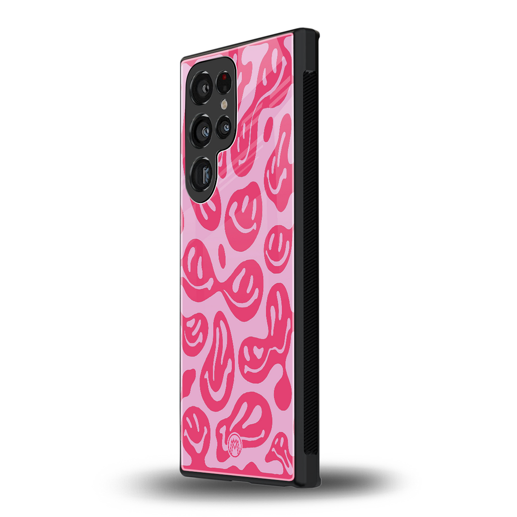 acid smiles bubblegum pink edition back phone cover | glass case for samsung galaxy s24 ultra