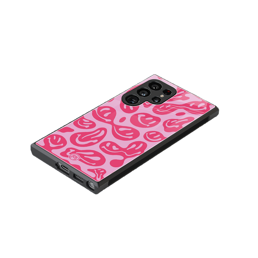 acid smiles bubblegum pink edition back phone cover | glass case for samsung galaxy s23 ultra