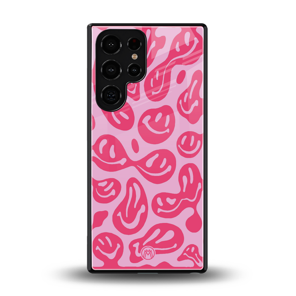 acid smiles bubblegum pink edition back phone cover | glass case for samsung galaxy s25 ultra
