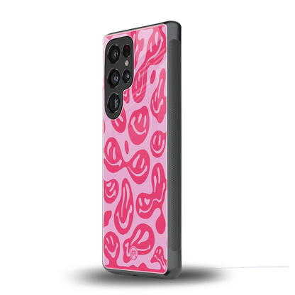 acid smiles bubblegum pink edition back phone cover | glass case for samsung galaxy s25 ultra