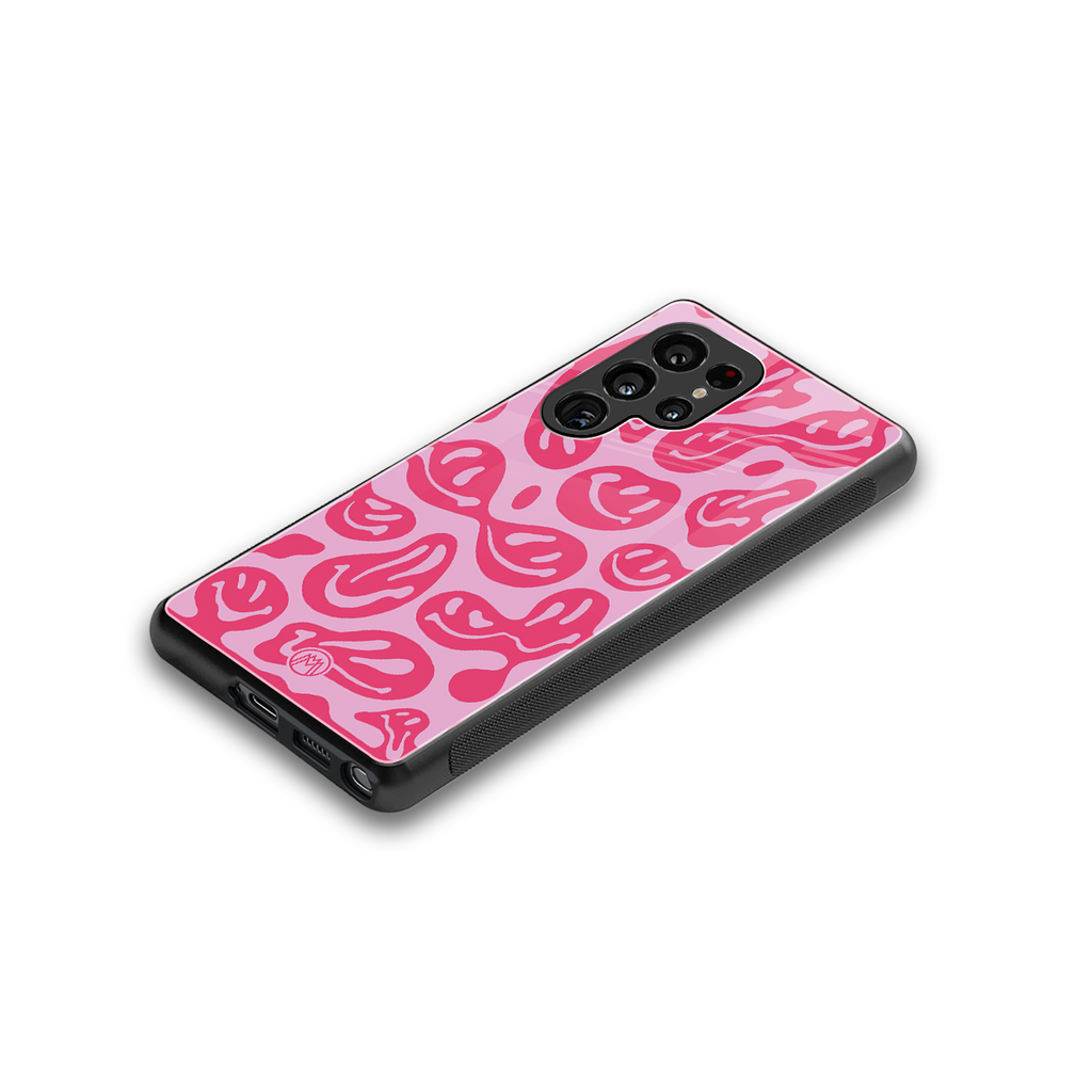 acid smiles bubblegum pink edition back phone cover | glass case for samsung galaxy s25 ultra
