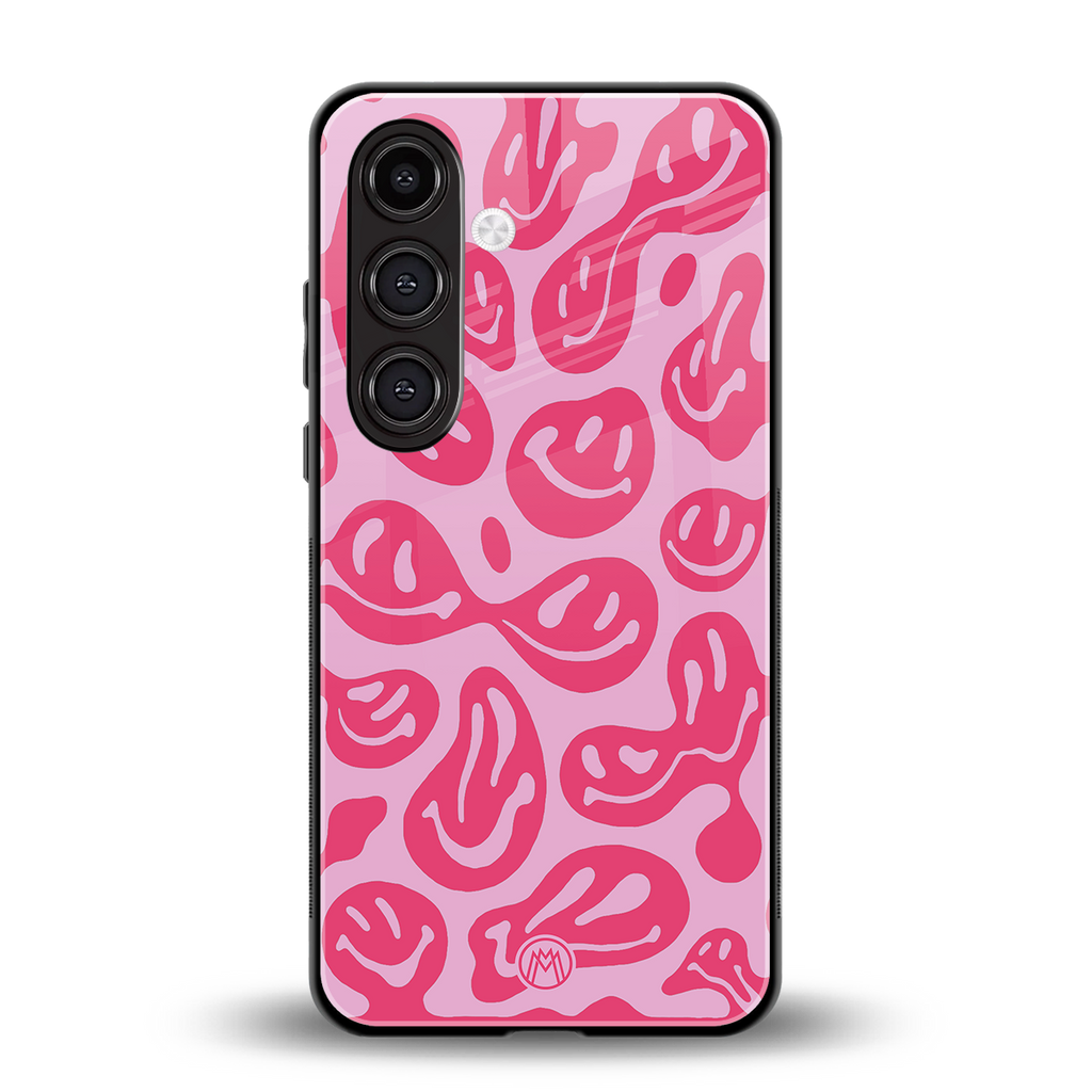 acid smiles bubblegum pink edition back phone cover | glass case for samsung galaxy s25