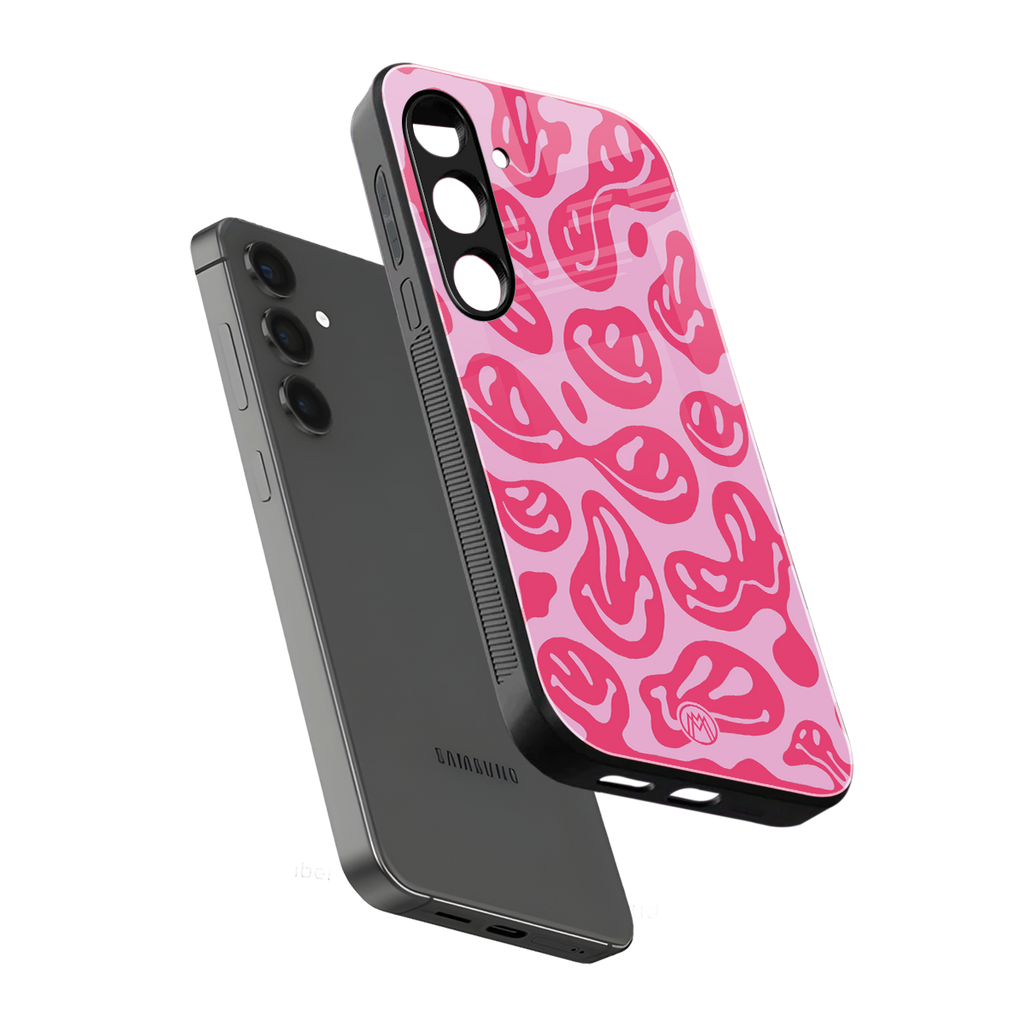 acid smiles bubblegum pink edition back phone cover | glass case for samsung galaxy s25 plus