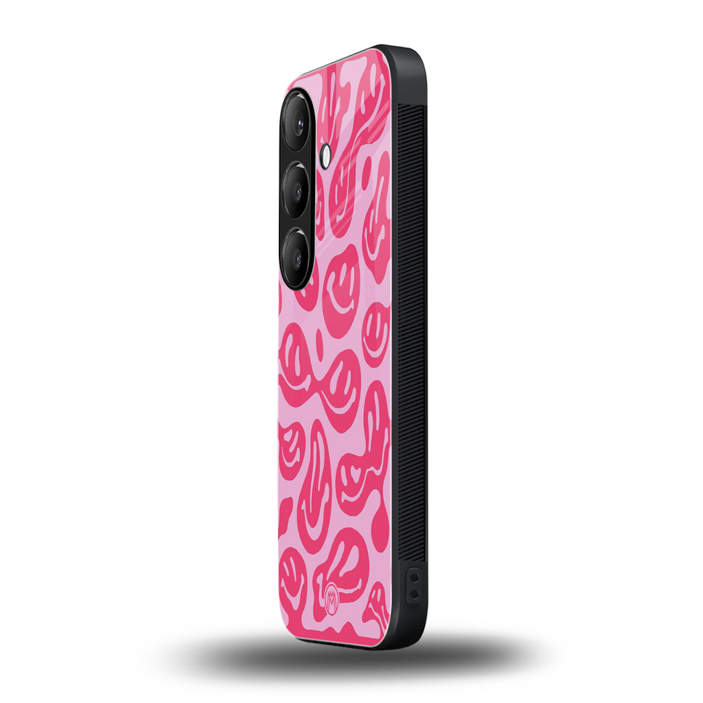 acid smiles bubblegum pink edition back phone cover | glass case for samsung galaxy s24 plus