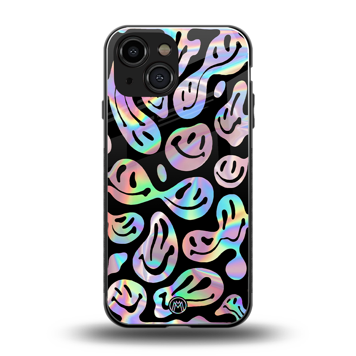 acid smiles chromatic edition back phone cover | glass case for iphone 13 mini