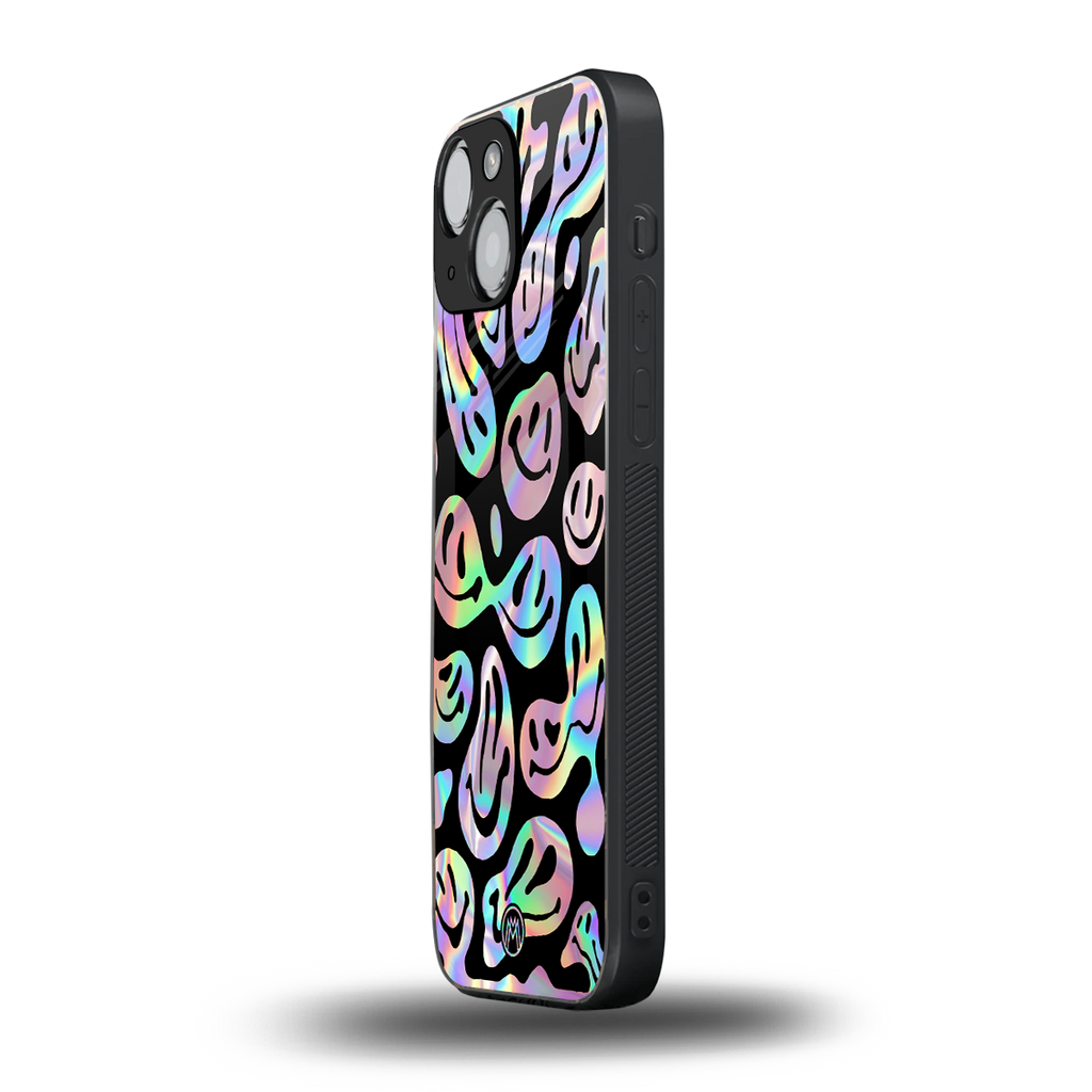 acid smiles chromatic edition back phone cover | glass case for iphone 13 mini
