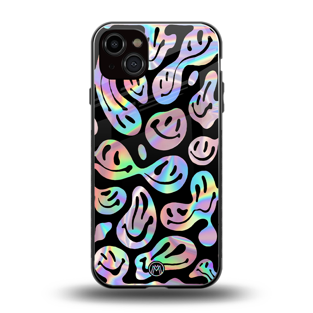 acid smiles chromatic edition back phone cover | glass case for iphone 15 plus