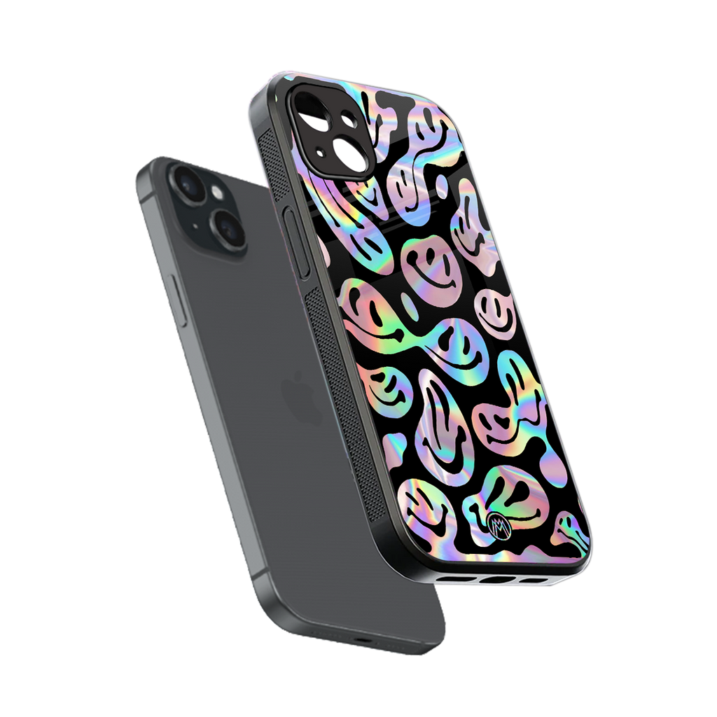 acid smiles chromatic edition back phone cover | glass case for iphone 15 plus