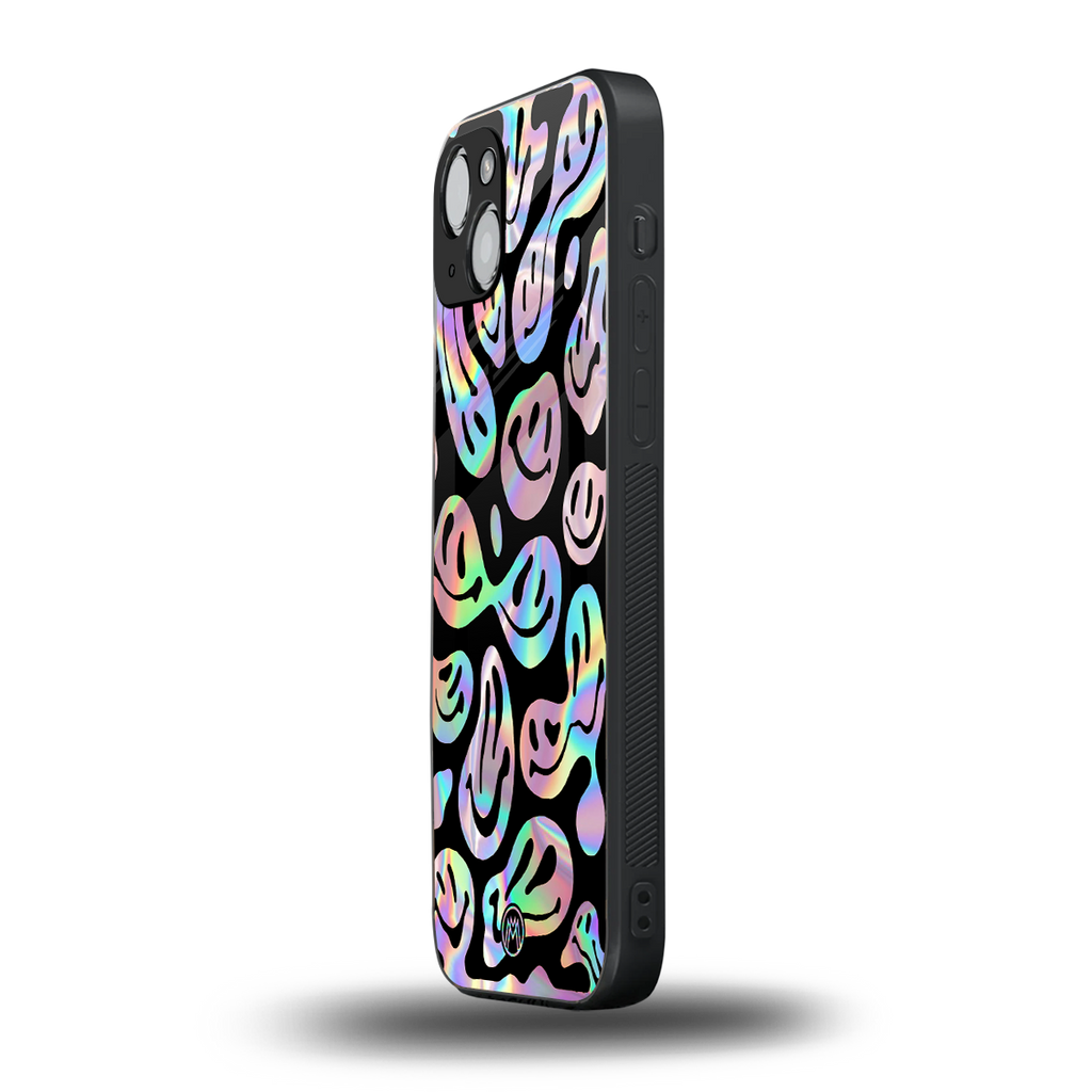 acid smiles chromatic edition back phone cover | glass case for iphone 14 plus