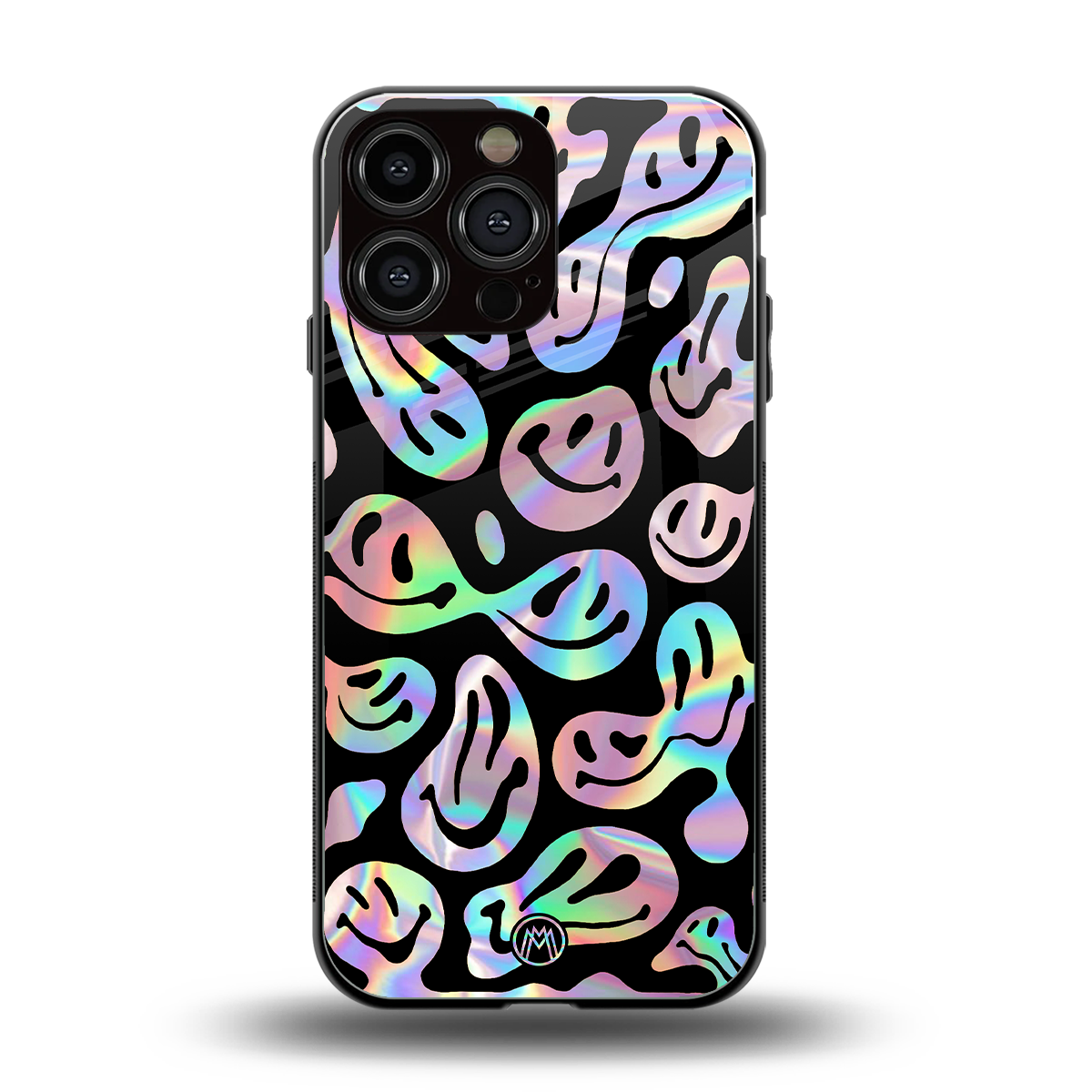 acid smiles chromatic edition back phone cover | glass case for iphone 15 pro max