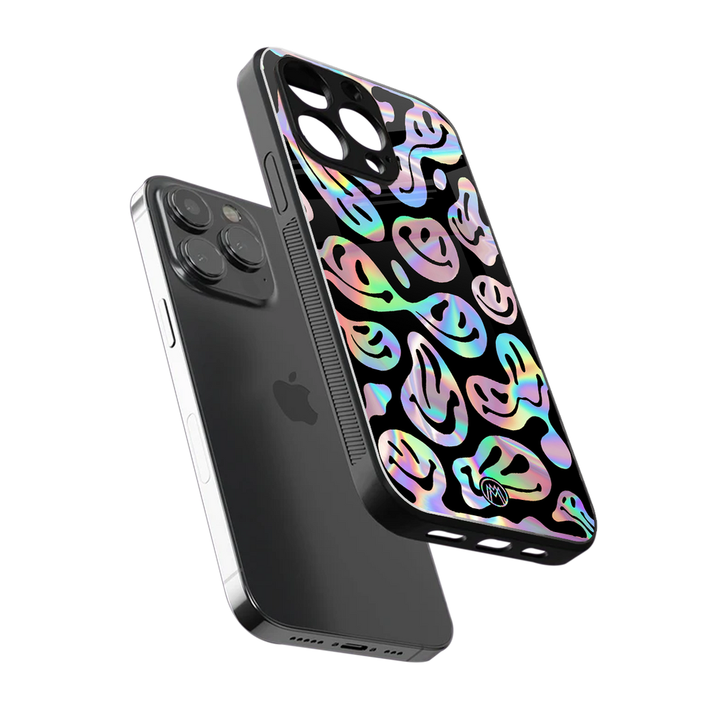 acid smiles chromatic edition back phone cover | glass case for iphone 15 pro max