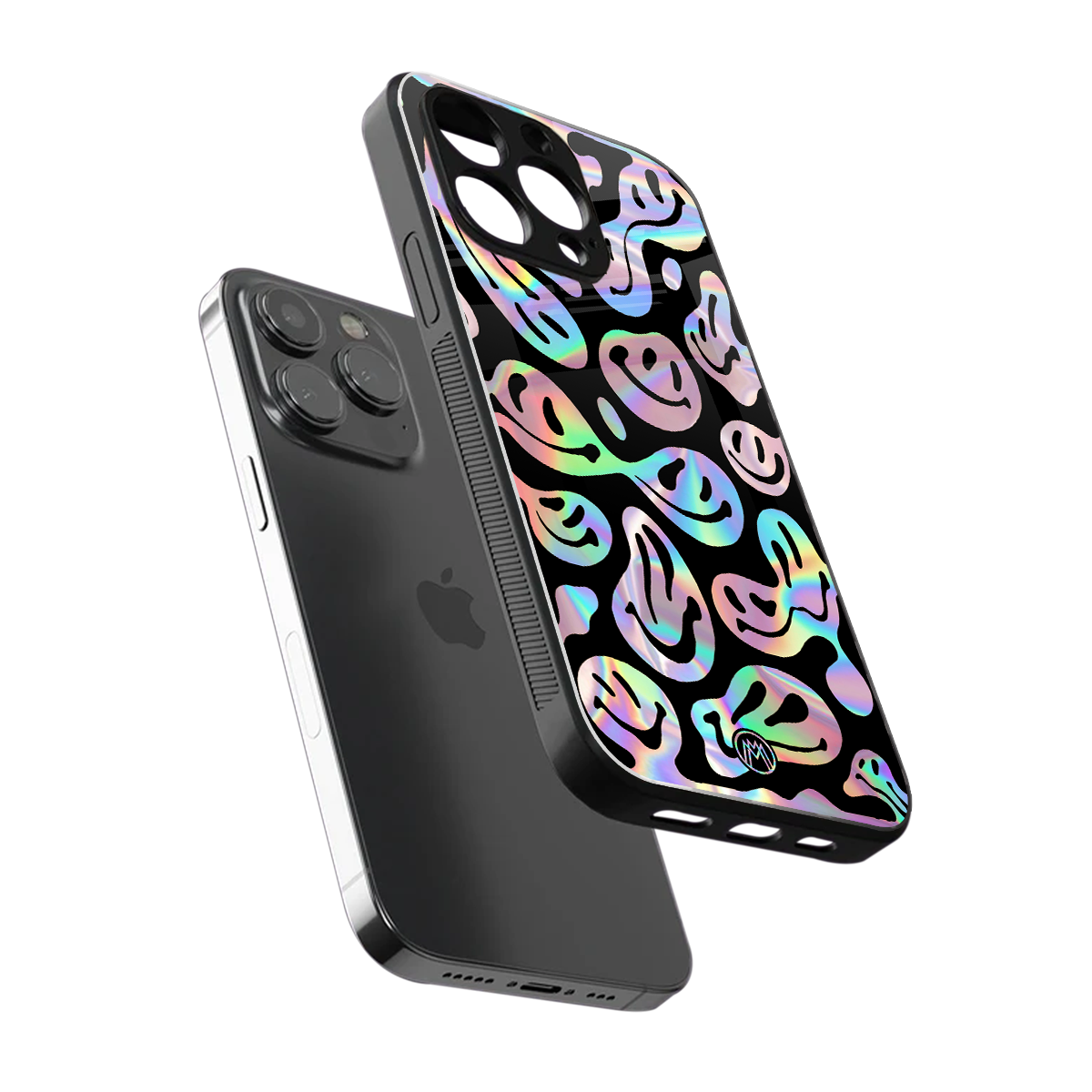 acid smiles chromatic edition back phone cover | glass case for iphone 15 pro max
