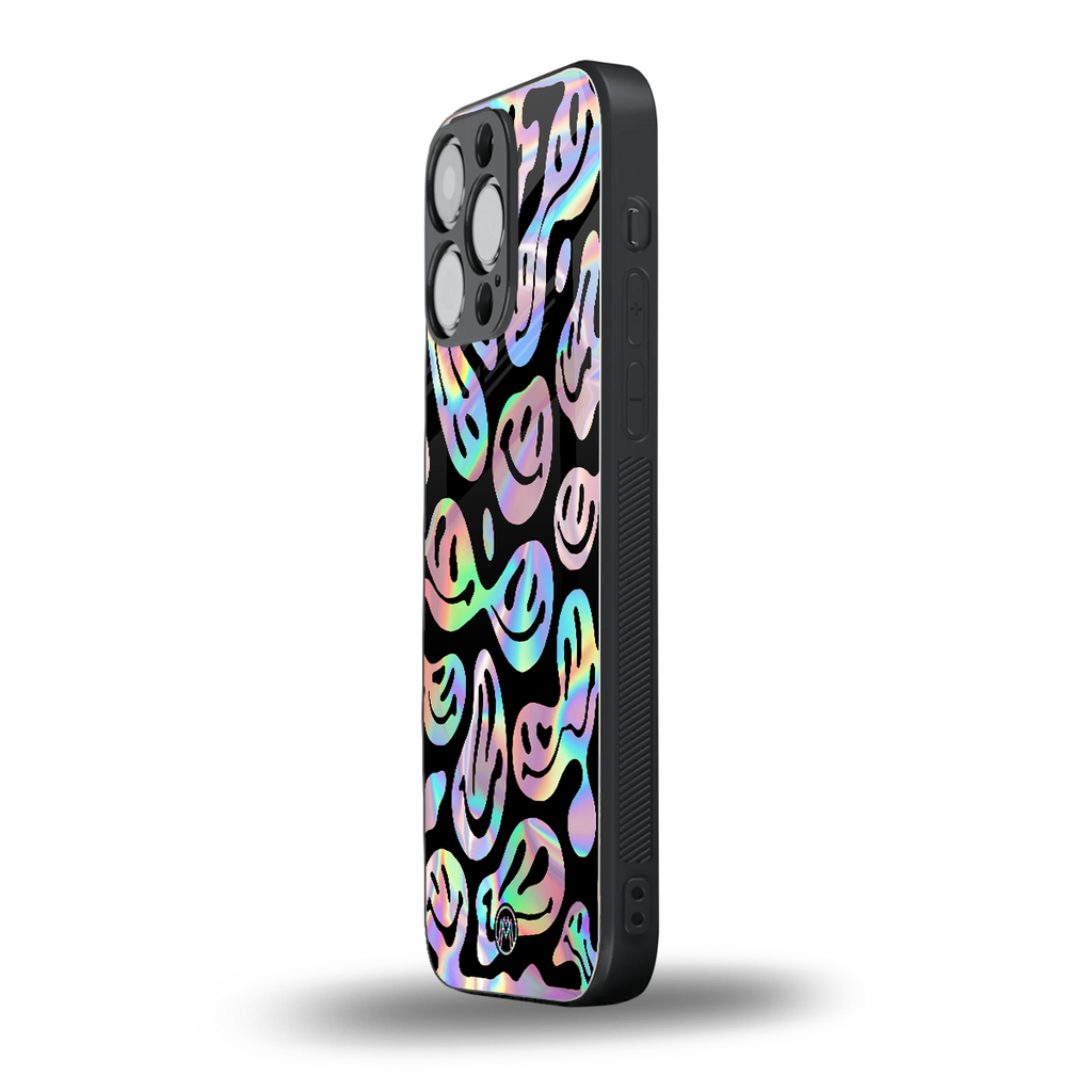 acid smiles chromatic edition back phone cover | glass case for iphone 15 pro max