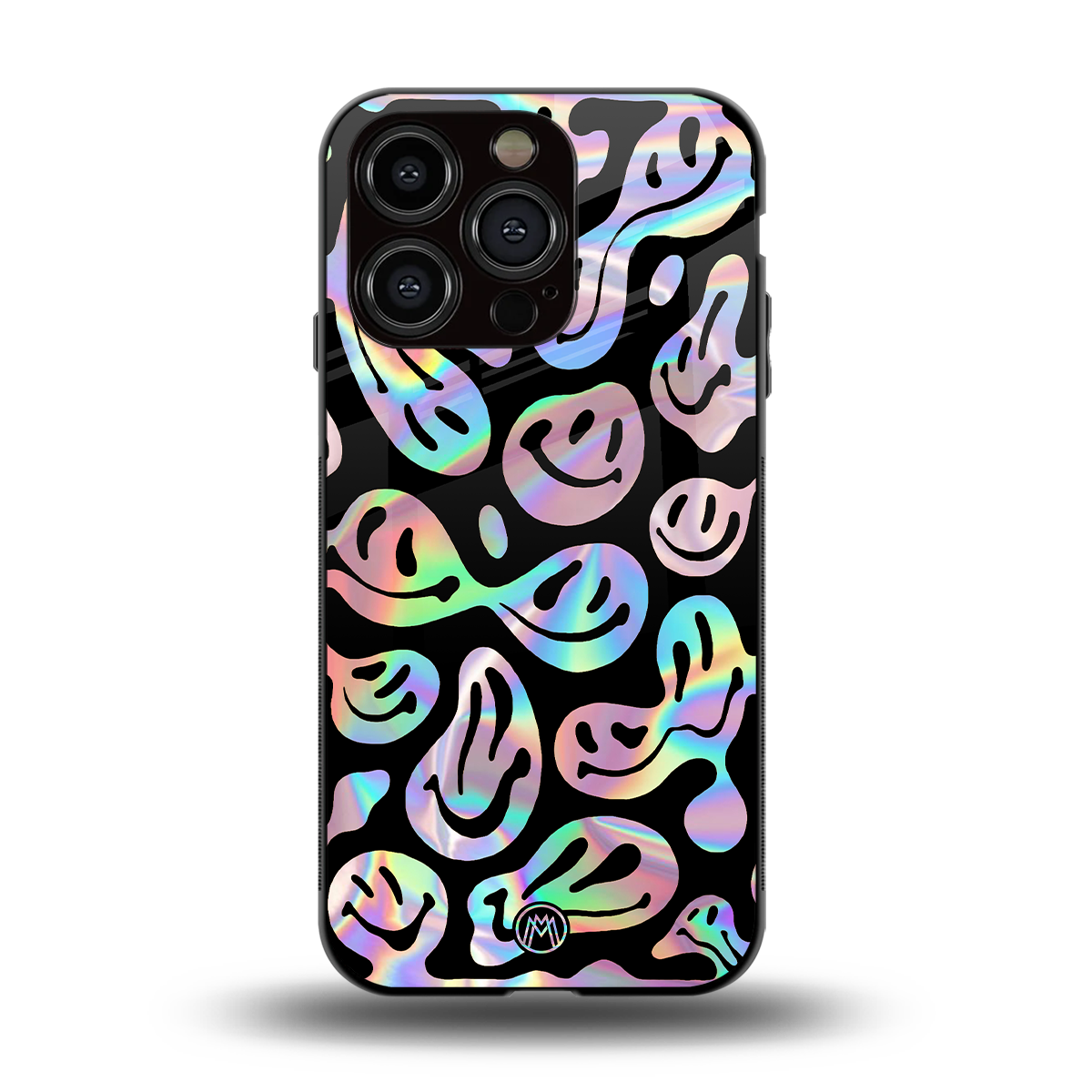 acid smiles chromatic edition back phone cover | glass case for iphone 15 pro