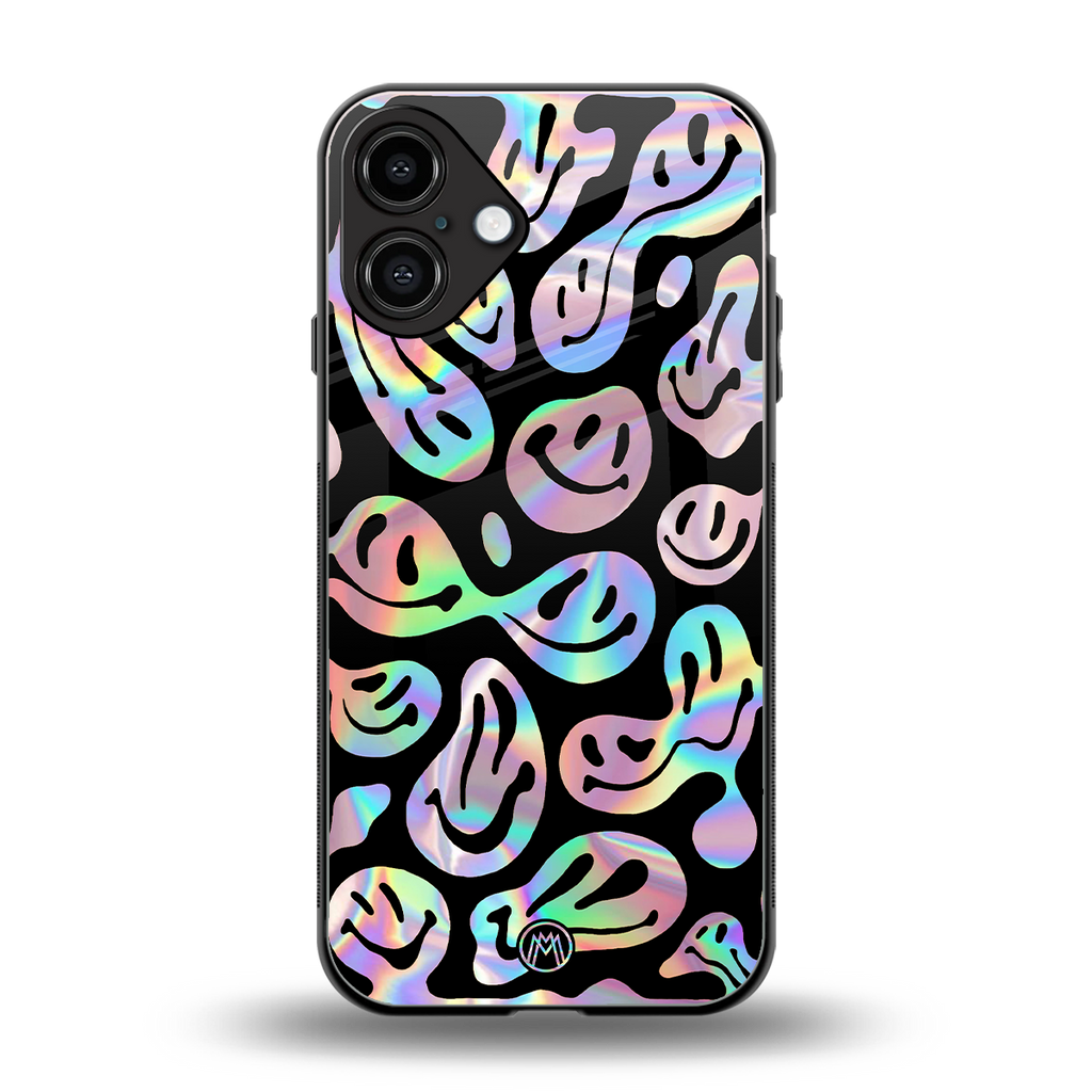 acid smiles chromatic edition back phone cover | glass case for iphone 16 plus